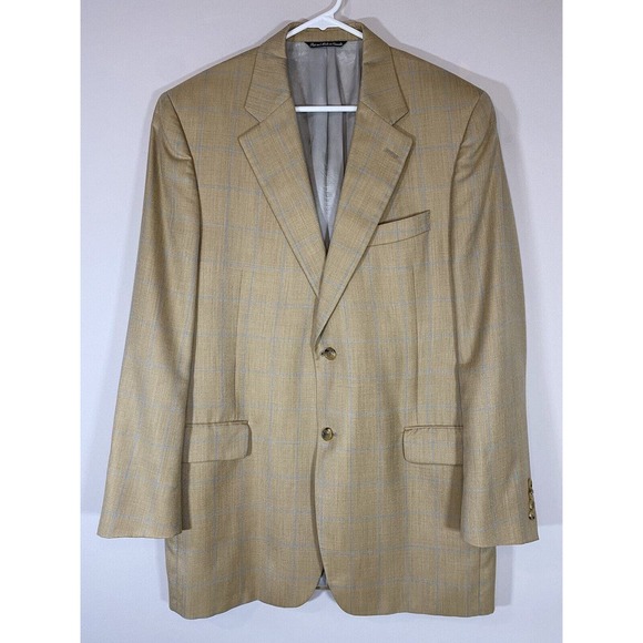 Vtg Men's 42L Jack Victor Silk Cashmere Sport Coat Jacket Blazer‎ Windowpane EUC - Picture 1 of 11